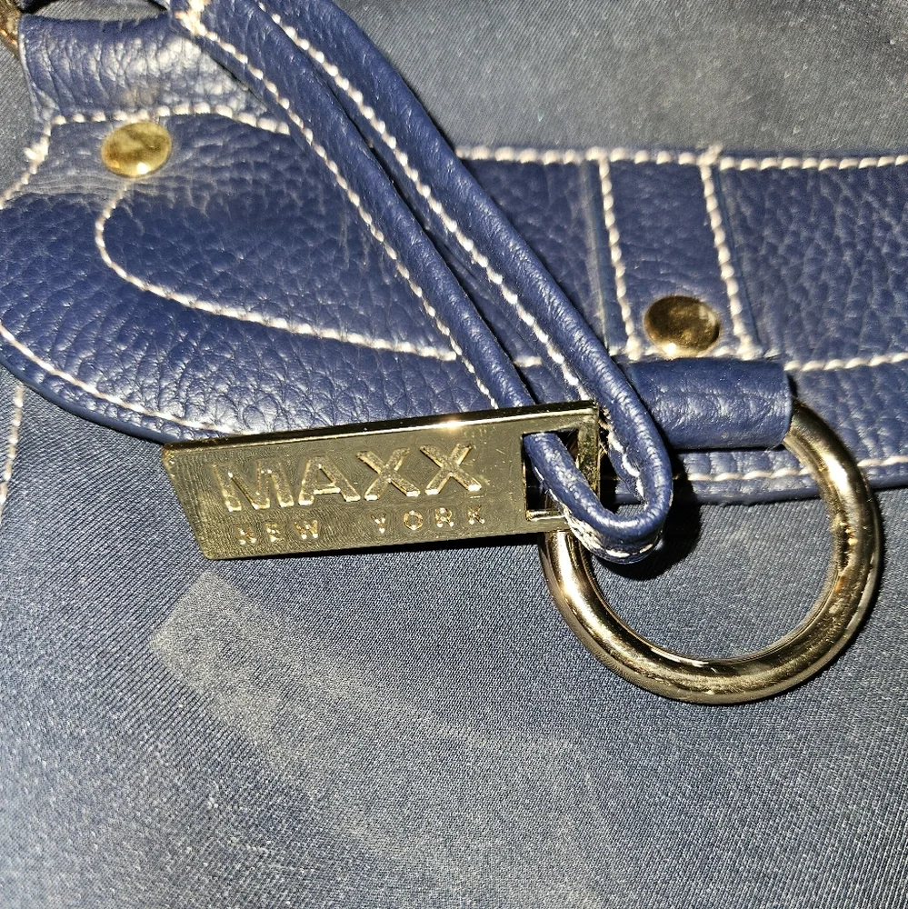 MAXX NY Nylon Navy & Leather Trim Shouler Bag Purse